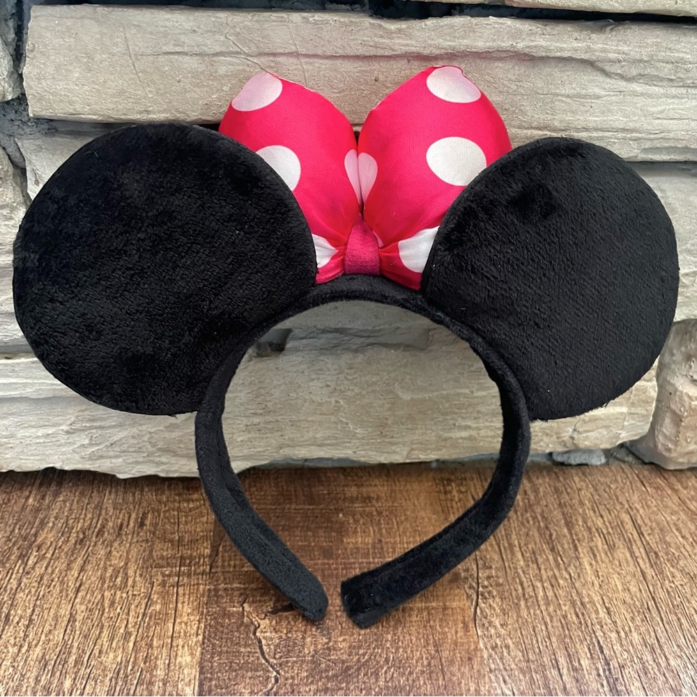 🥑2/$29~Disney Minnie Mouse Ears Pink/White Polka Dot Bow Headband~One Size - Picture 4 of 5